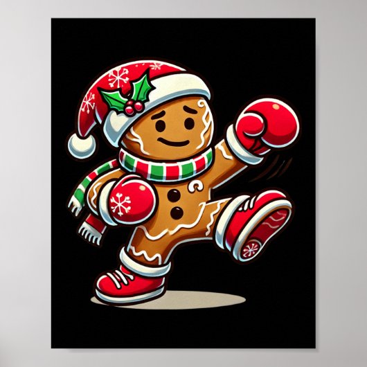 Gingerbrot Man spielt Thai Boxing Weihnachten Weih Poster (Vorne)