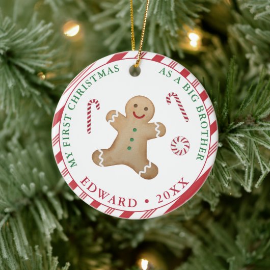 Gingerbrot Mann 1. Weihnachten als großer Bruder Keramik Ornament (Baum)