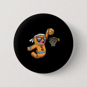 Gingerbrot Mann spielen Basketball Weihnachten Wei Button