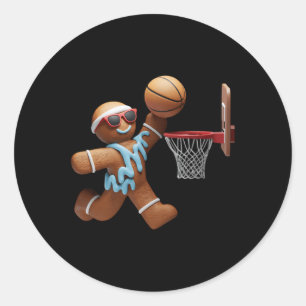 Gingerbrot Mann spielen Basketball Weihnachten Wei Runder Aufkleber