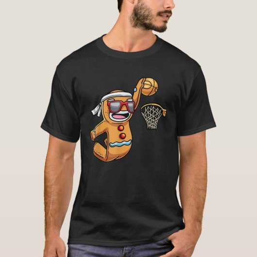 Gingerbrot Mann spielen Basketball Weihnachten Wei T-Shirt (Vorderseite)