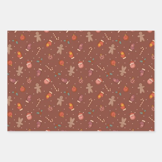 Gingerbrot Mann Weihnachts-Set von 3 Geschenkpapier Set (Vorderseite 3)