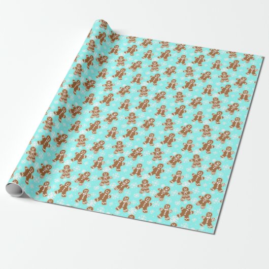 Gingerbrot Men Blue Snowflake Pattern Geschenkpapier (Ungerollt)
