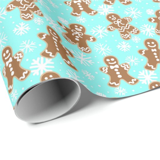 Gingerbrot Men Blue Snowflake Pattern Geschenkpapier (Rolleneckpunkt)