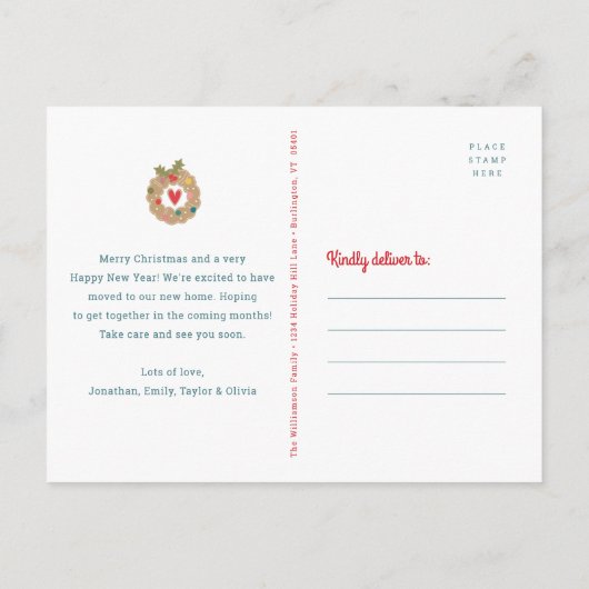 Gingerbrot Neue Zuhause Rustic Wood Holiday Moving Ankündigungspostkarte (Rückseite)