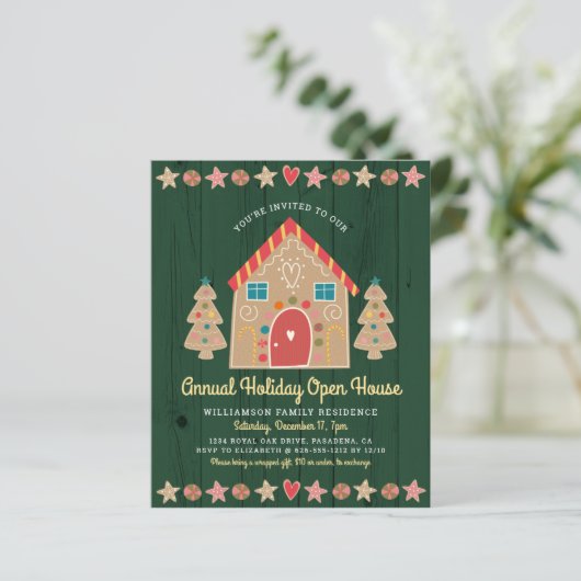 Gingerbrot Open House Grüne Rustikale Einladung (Stehend Vorderseite)