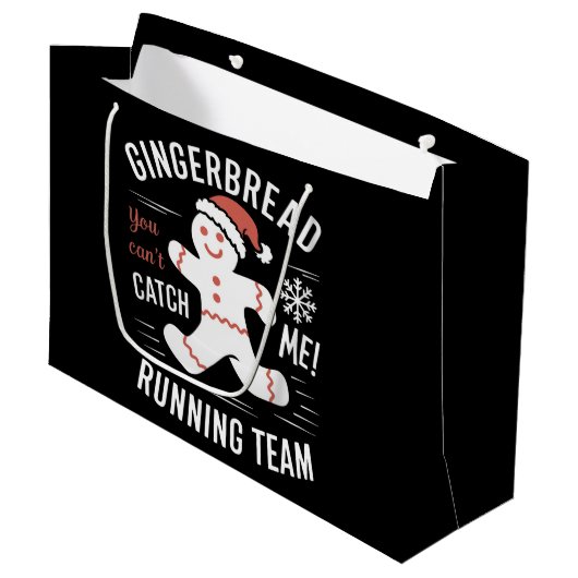 Gingerbrot Running Team Weihnachtszeit Spaß Große Geschenktüte (Vorderseite Schrägansicht)