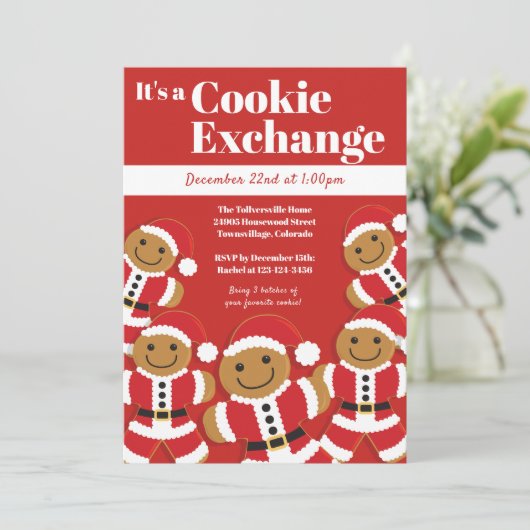 Gingerbrot Santa Cookie Exchange Weihnachtsweihnac Einladung (Stehend Vorderseite)