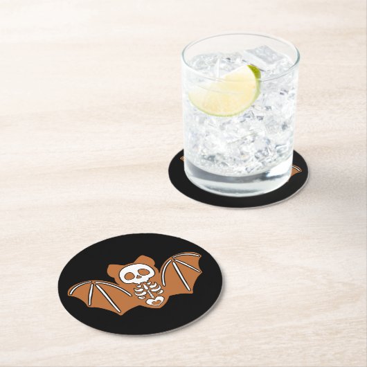 Gingerbrot Skeleton Bat Runder Pappuntersetzer (Vor Ort)