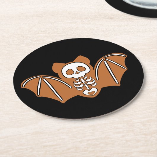 Gingerbrot Skeleton Bat Runder Pappuntersetzer (Angewinkelt)