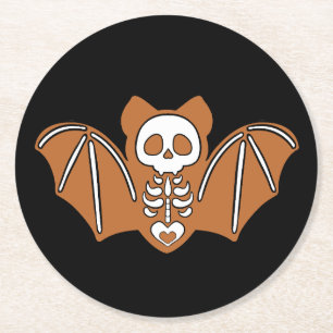 Gingerbrot Skeleton Bat Runder Pappuntersetzer