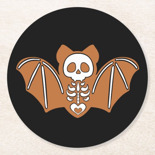 Gingerbrot Skeleton Bat Runder Pappuntersetzer (Vorderseite)