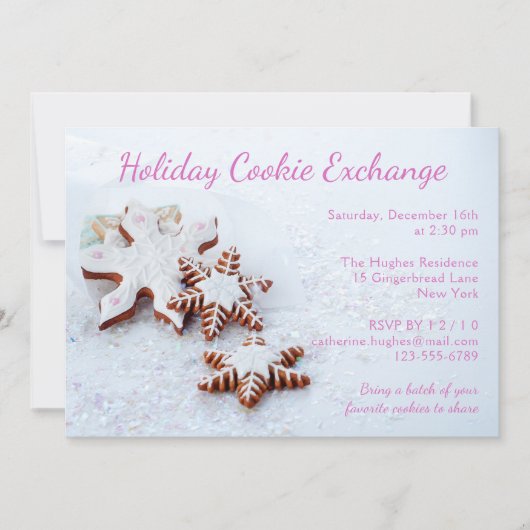 Gingerbrot Snowflake Holiday Cookie Exchange Einladung (Vorderseite)