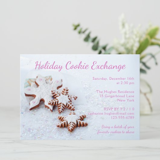 Gingerbrot Snowflake Holiday Cookie Exchange Einladung (Stehend Vorderseite)