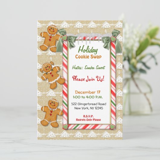 Gingerbrot Spaß Cookie Exchange Einladung (Stehend Vorderseite)