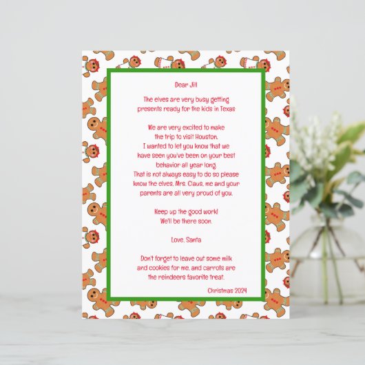 Gingerbrot Themed Letter von Santa (Stehend Vorderseite)