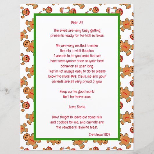 Gingerbrot Themed Letter von Santa (Vorderseite)