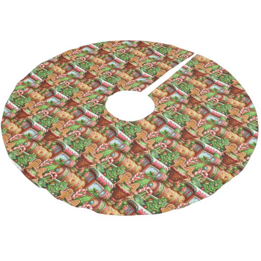 Gingerbrot Train Holiday Tree Skirt Polyester Weihnachtsbaumdecke (Schrägansicht)