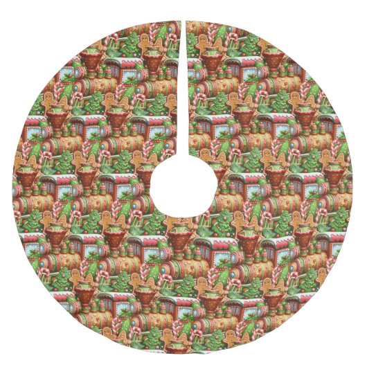 Gingerbrot Train Holiday Tree Skirt Polyester Weihnachtsbaumdecke (Vorderseite)