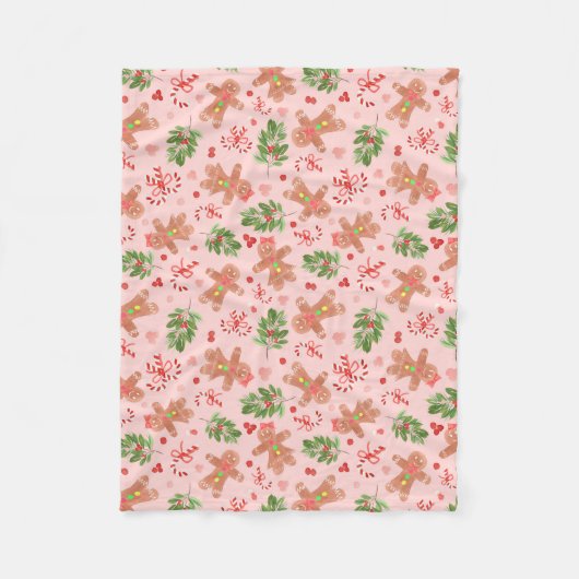 Gingerbrot und Holly Branches KLEINEN PINK-Decken Fleecedecke (Vorderseite)