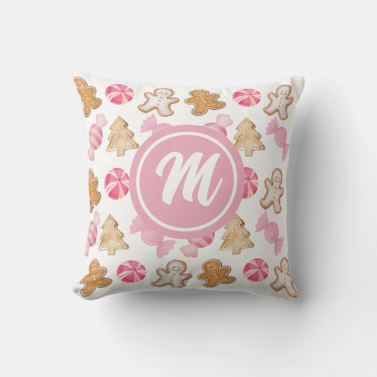 Gingerbrot und Sugarplum Pink Monogram Muster Kissen (Vorderseite)
