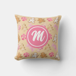 Gingerbrot und Sugarplum Pink Monogram Muster Kissen
