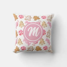Gingerbrot und Sugarplum Pink Monogram Muster Kissen