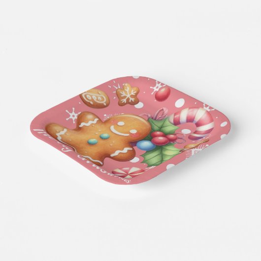 Gingerbrot Weihnachten Peppermint Blauer Name Rosa Pappteller (Gewinkelt)