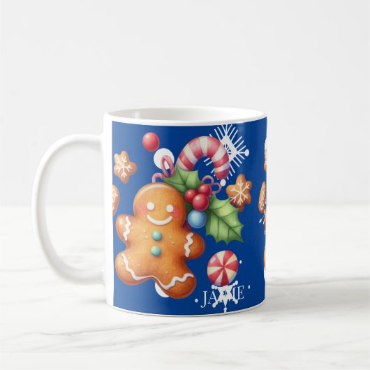 Gingerbrot Weihnachten Peppermint Blauer Namenssch Kaffeetasse (Links)