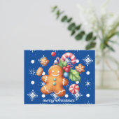 Gingerbrot Weihnachten Peppermint Blauer Namenssch Postkarte (Stehend Vorderseite)