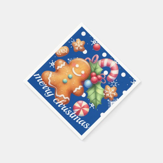 Gingerbrot Weihnachten Peppermint Blauer Namenssch Serviette (Ecke)