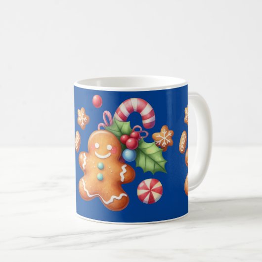 Gingerbrot Weihnachtsbaum Peppermint Blauer Name Kaffeetasse (VorderseiteRechts)