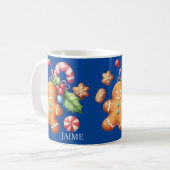 Gingerbrot Weihnachtsbaum Peppermint Blauer Name Kaffeetasse (Vorderseite Links)