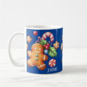 Gingerbrot Weihnachtsbaum Peppermint Blauer Name Kaffeetasse (Links)