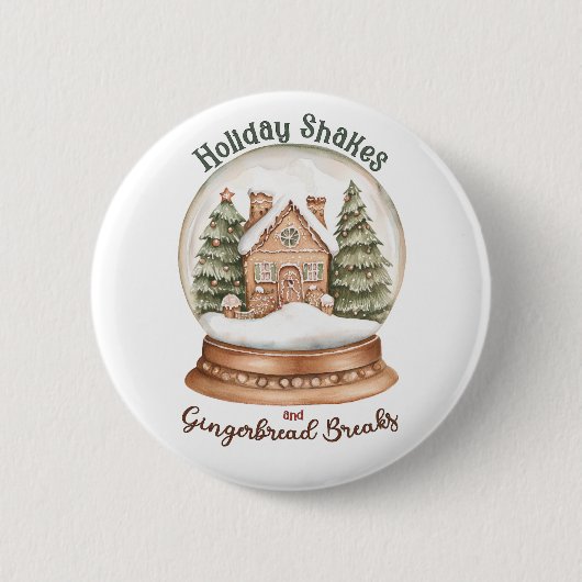 Gingerbrot Weihnachtsfeiertag im Haus Snow Globe Button (Vorderseite)