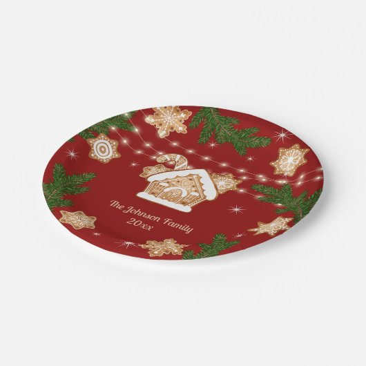 Gingerbrot Weihnachtsfeiertag Rotes Grün Pappteller (Schrägansicht)