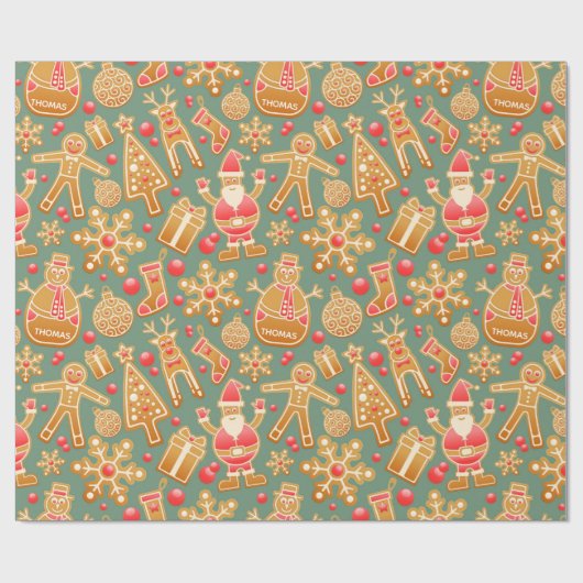 Gingerbrot Weihnachtsgeschenk Wrap Personalisiert Geschenkpapier (Flach)
