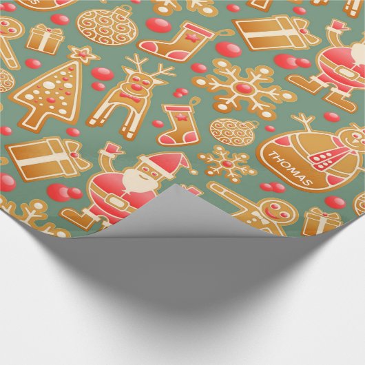 Gingerbrot Weihnachtsgeschenk Wrap Personalisiert Geschenkpapier (Ecke)