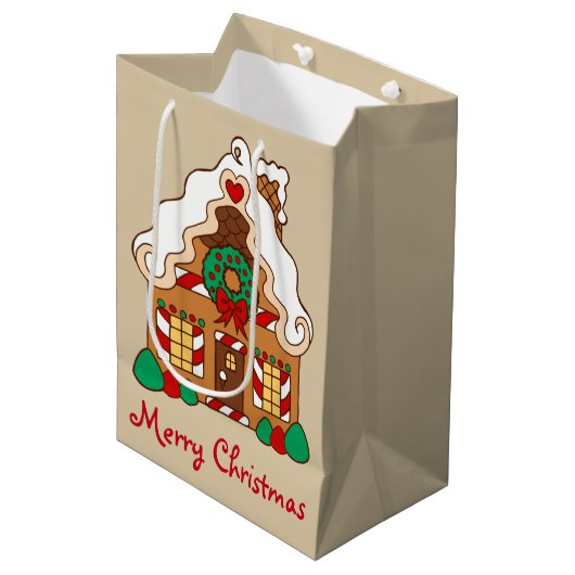 Gingerbrot Weihnachtsgeschenktasche Mittlere Geschenktüte (Vorderseite Schrägansicht)