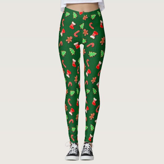Gingerbrot Weihnachtskekse auf Imitat Wolle Leggings (Vorderseite)