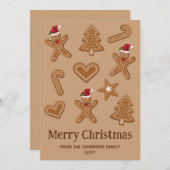 Gingerbrot Weihnachtskeksformen auf Braun Feiertagskarte (Vorne/Hinten)