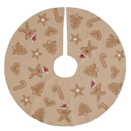 Gingerbrot Weihnachtskeksformen auf Braun Polyester Weihnachtsbaumdecke