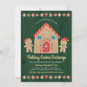 Gingerbrot Weihnachtskochrüstwechsel Grün Rustikal Einladung (Vorderseite)