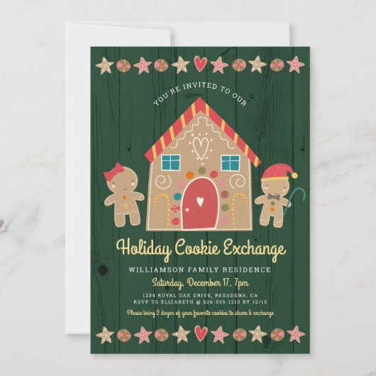 Gingerbrot Weihnachtskochrüstwechsel Grün Rustikal Einladung (Vorderseite)