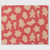 Gingerbrot Weihnachtskrümelmuster auf Rot Geschenkpapier (Flach)