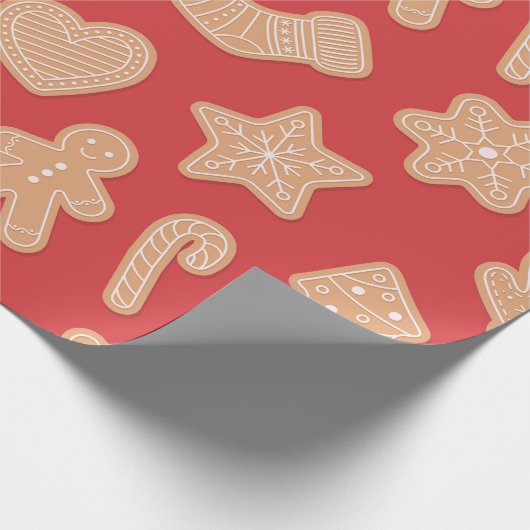 Gingerbrot Weihnachtskrümelmuster auf Rot Geschenkpapier (Ecke)