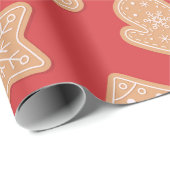 Gingerbrot Weihnachtskrümelmuster auf Rot Geschenkpapier (Rolleneckpunkt)