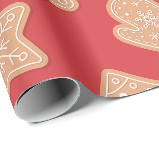 Gingerbrot Weihnachtskrümelmuster auf Rot Geschenkpapier (Rolleneckpunkt)
