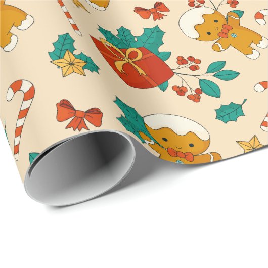 Gingerbrot Weihnachtsmuster Geschenkpapier (Rolleneckpunkt)