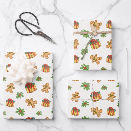 Gingerbrot Weihnachtswrapping Paper Geschenkpapier Set (Vorderseite)